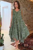 Made in Italy Tiki Pure Cotton Midi Dress Khaki /11 =